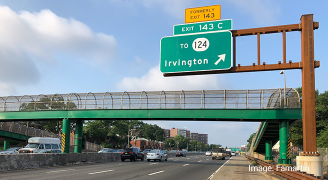 Photo: Road sign indicating exit to Irvington, New Jersey